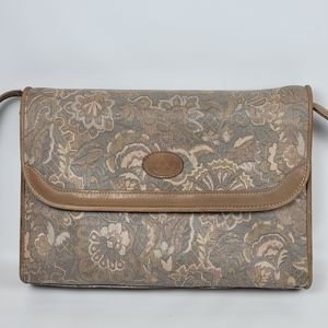 Liz Claiborne Vintage Leather Tapestry Floral Print Convertible Shoulder Bag, EC